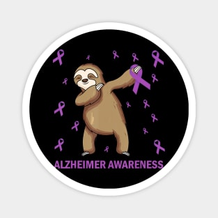 Alzheimer Awareness Dabbing Sloth Purple Ribbon Gift Magnet